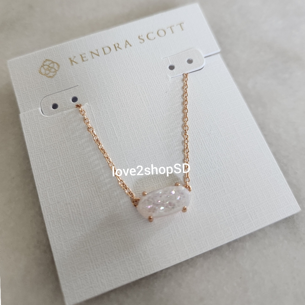 Kendra Scott Iridescent Drusy 14k Plated Rose Gold Evernecklace NWT